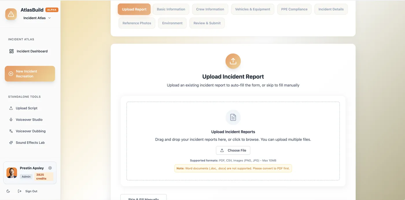 AtlasBuild — upload screen